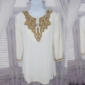 Chico's tunic 0 small white gold nwt beach blouse